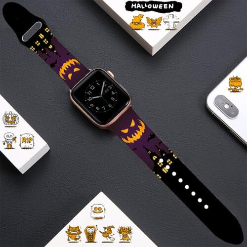 2021 Halloween Strap For Apple Watch Band 44mm 40mm 38mm 42mm Pumpkin Lantern Bracelet Silicone Wristband For Iwatch 6 Se 5 4 3