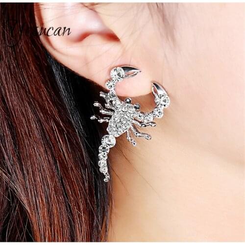 Yesucan Punk Style Animal Stud Earrings Women Men Full Crystal Scorpion Earring Silver Color Animal Ear Jewelry Gift Brincos
