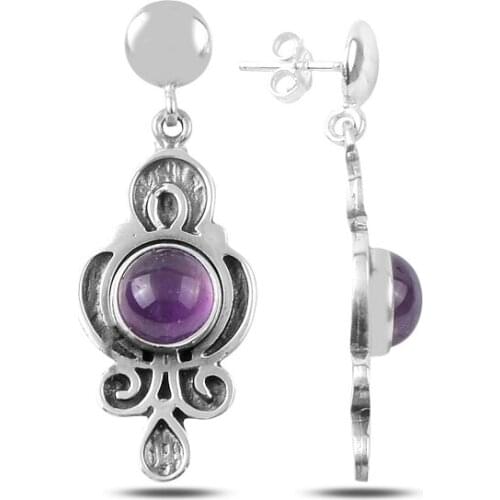 Silverlina Silver Amethyst Stone Handwork Earrings
