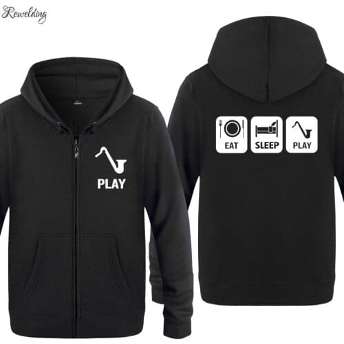 Eat Sleep Play Sax Saxophone Jazz Hoodies Men Fashion Mens Long Sleeve Fleece Zipper Jackets Cardigans Hooded Sweatshirts