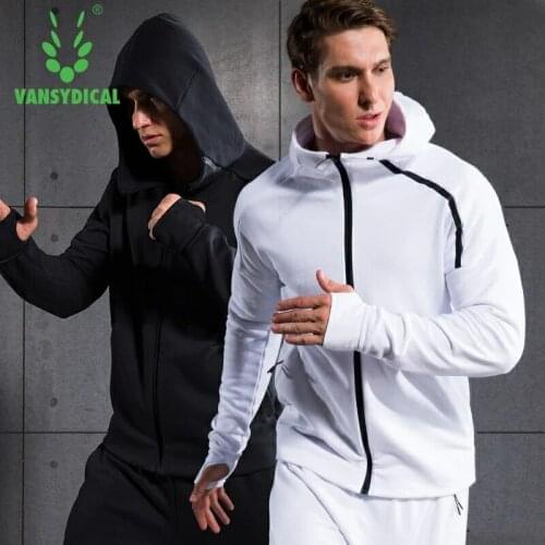 Vansydical Winter Sports Running Jackets Mens Sportswear Tops Fitness Workout Hoodies Outdoor Hooded Windproof Warm Outwear