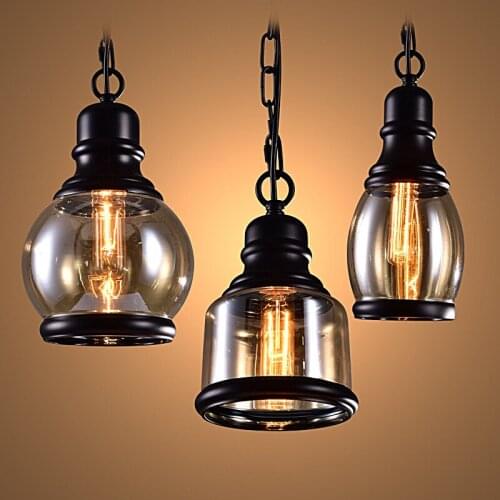 Vintage Iron Pendant Lights Industrial Creative Bowling Glass Hanging Lamp Cafes Restaurants Bars Clothing Stores Luminaria