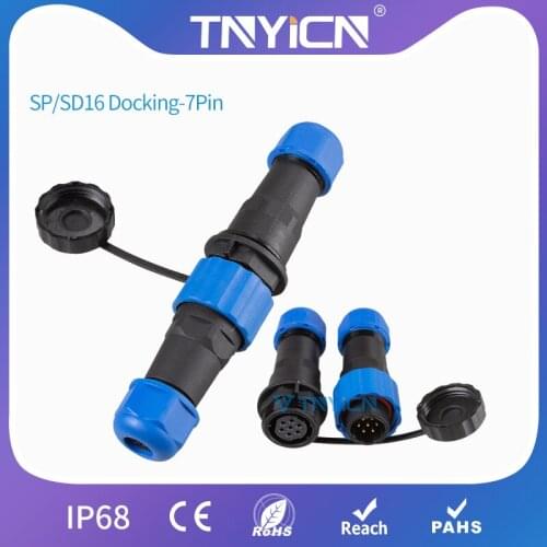 Waterproof Connector IP68 SP/SD16 Docking-7Pin Electrical Wire Connector Male&Female Set Plugs and Sockets Butt Plug Led Jack