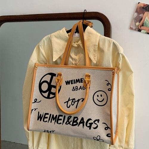 2021 New Summer High-Quality Texture Letters Graffiti Large-Capacity Canvas Shoulder Portable Women Designer Tote Shopping Bag