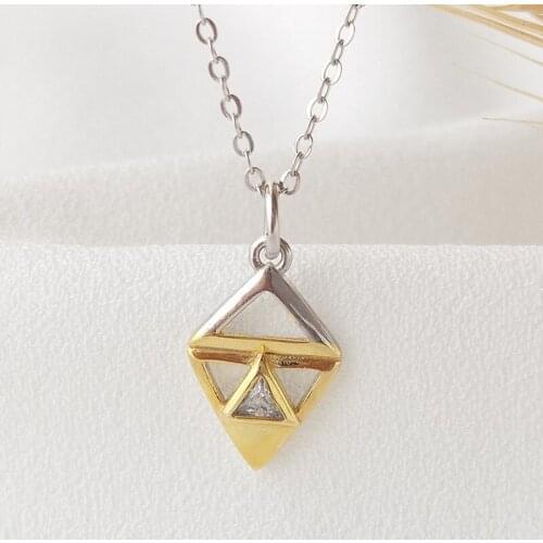 WTLTC 925 Sterling Sliver CZ Pendant Necklaces for Women Multi Hollow Triangle Chokers Sliver Chains Link Layered Necklace Gifts