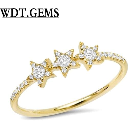Star Ring Round Pave Diamond 10k Yellow Gold Fashion Statement Band 0.20 ct