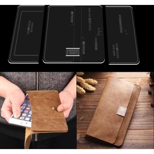 1Set DIY Acrylic Template Mobile phone bag long wallet clip Leather Craft Pattern DIY Stencil Sewing Pattern 17.5*9.5cm