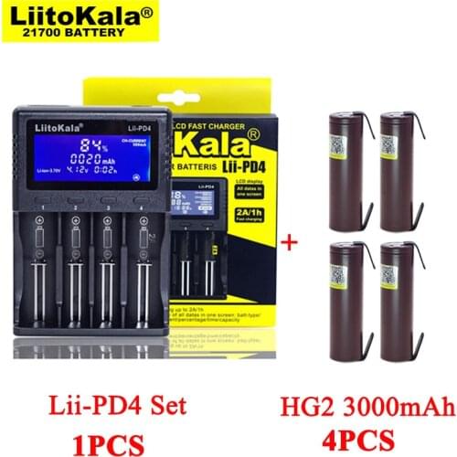 1pcs LiitoKala Lii-PD4 Battery Charger for 3.7V 21700 26650 Li-ion 1.2V AA NiMH + 4pcs HG2 18650 3000mAh Rechargeable batteries