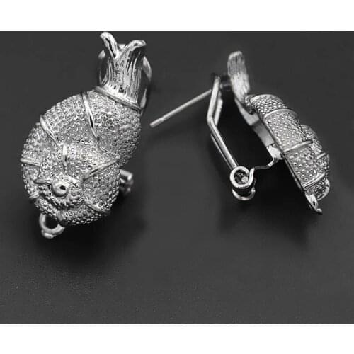 Clip Earrings Post with Loop Hanger Snail Shape DIY Metal Stud Earrings Findings 13x26mm 10 Pairs