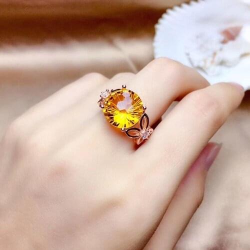 100% Naturaland Real Citrine Ring 925 sterling silver Fashion Pure High Quality Citrine Ring Female Anniversary Jewelry