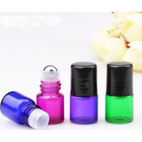 1000pcs 1ml 2ml Mini roll on bottles empty essential oil roller refillable perfume deodorant container with black lid new