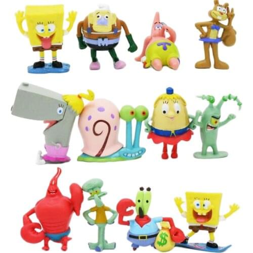 12Pcs/Set Kawaii SpongeBobs Series Patrick Star Doll Cartoon Cute Action Anime Figure Model Toys For Boys Birthday Gift