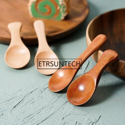 200pcs Small Little Mini Natural Wooden Spoon Scoop Tea Honey Coffee Condiment Salt Sugar Spoon Baby Feeding Tableware