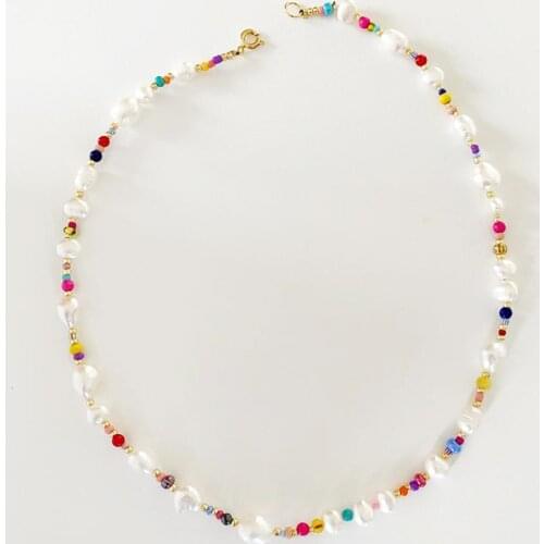 2020 Autumn New Irregular Pearl Necklace Colored Rice Beads Mix and Match Bohemian Rainbow Choker Handmade wild Neck Accessories