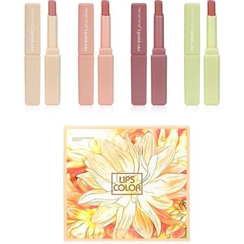 4 Color/Set Lipstick Makeup Long-lasting Matte Pumpkin Colors With Mirror Lip Glaze Waterproof No Fading Beauty Tools