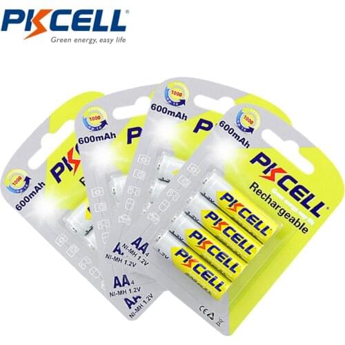 16Pcs/4card PKCELL AA Ni-Mh Batteries 1.2V NI-MH 600mAh 2A NIMH 1.2 Volt AA Rechargeable Battery Baterias Bateria Batteries