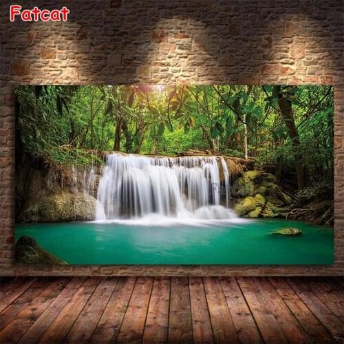5d diy diamond painting Natural scenery, forest, waterfall diamond painting cross stitch embroidery diamond round/square PP492