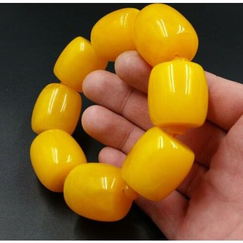 20mm Amber Yellow Beeswax Old Honey Wax Amber Bracelet Round /barrel Bead Hand Row for Men Hand Bangle Suitable for15-25cm free