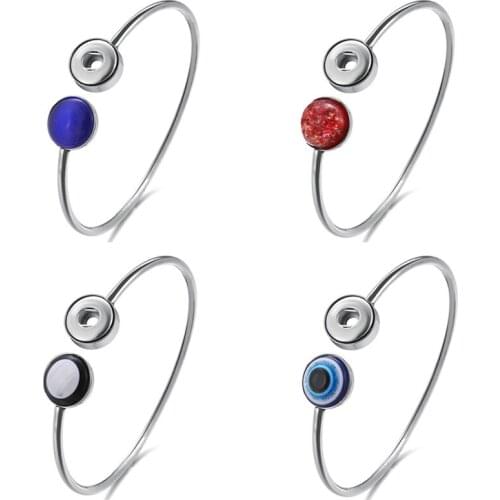 New Simple Stone Eye 316L stainless steel snap Bangles Bracelets fit 12MM snap buttons wholesale Gift snap jewelry SG0245