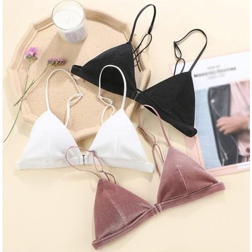 Women Bralette French Style Lace Bra Girls Triangle Cup Lingerie Deep V Wireless Bra Front Closure Underwear