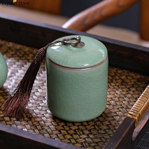 Celadon Tea Caddy Ceramic Sealed Pot Household Ceramic Storage Jar Decoration Living Room Decoration Accessories Tea Storage Box