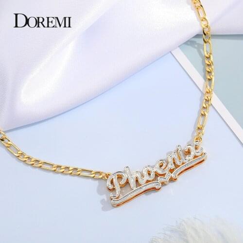 Double Layered 3D Necklace Custom Necklace Gold Plated Nameplate Personalized Necklaces Choker Women Figaro Chain Name Necklace