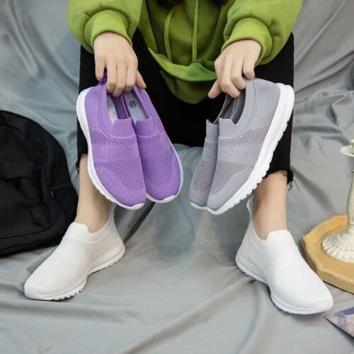 Breathable Women Sneakers Spring Summer Flats Slip-on Sport Sock Shoes Female Air Mesh Lightweight Running Shoes Plus Size 43