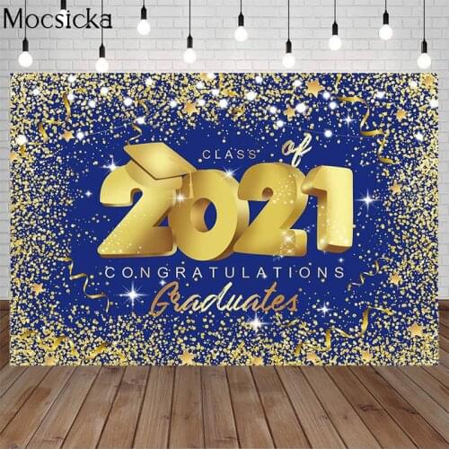Congratulation Graduate Graduation Party Backdrop Student Portrait Class Of 2021 Photography Background Golden Glitter Photo