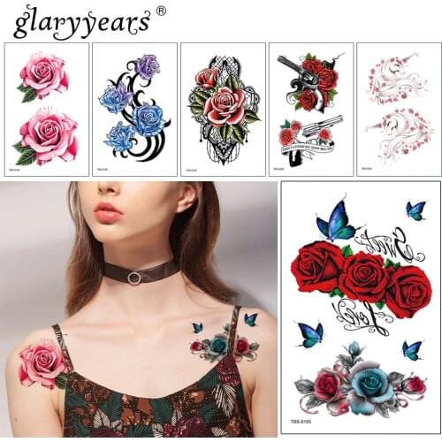 Glaryyears 1 Sheet Beautiful Flower Makeup Temporary Tattoo Sticker Fake Flash Waterproof Fashion Small Body Art Men Women