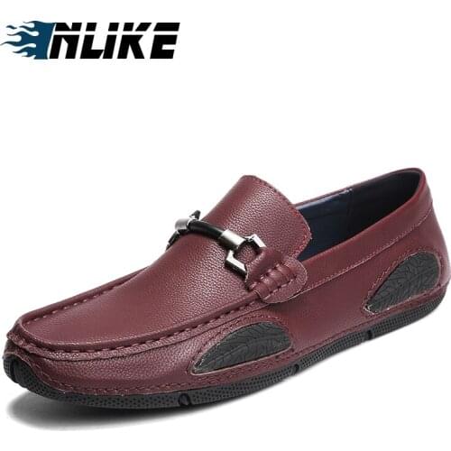 INLIKE New Men Split Leather Shoes Casual Shoes Men Fashion Cow Leather Slip On Brand Fashion Soft