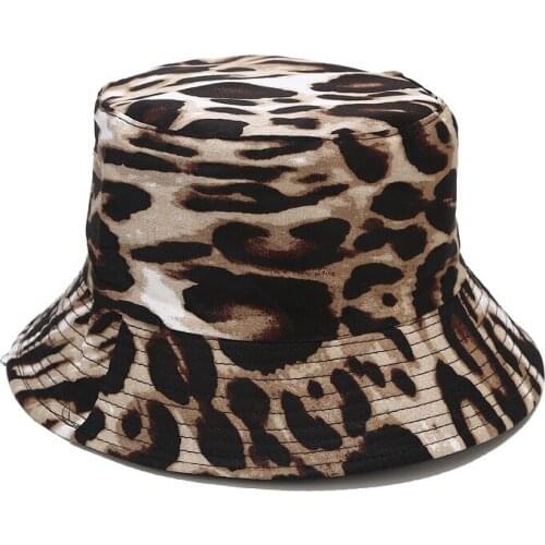 Leopard Flat Top Wide Brim FishermanS Hat Double Sided Collapsible Korean Version Outdoor Shading Fishing Hat Basin Cap