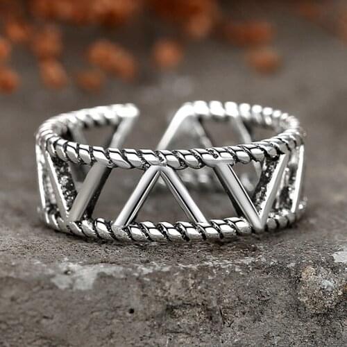 Vintage Antique Silver Color Ring Band Punk Creative Hollow Pattern Finger Rings For Men Women Opening Rings Accessories Gifts
