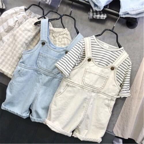 2 3 4 5 6 Years Kids Overalls Cotton Casual Denim Jumpsuit Girls Boys Loose Pants 2019 Summer Fashion Baby Overalls Shorts New