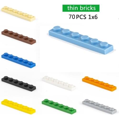 DIY Building Blocks Thin Bricks 70pcs 1x6Dots Educational Creative Size Compatible With Other Brand Assemble Toys for Children