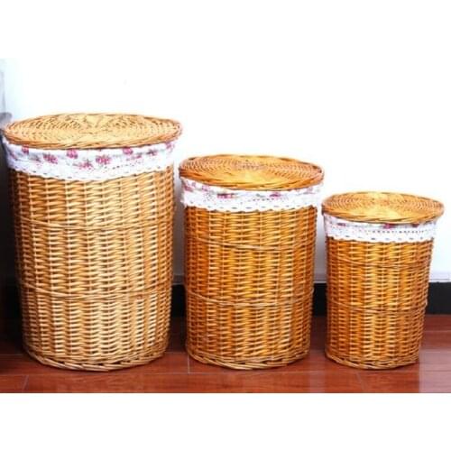 3Pcs/Set S M L Storage Bins Dirty Clothes Rattan Storage Laundry box Finishing basket Handmade Weaving Storage Basket With lid