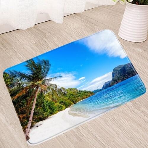Beach Mat Ocean Scenery Tree Plant Non-Slip Mats Shower Living Room Kitchen Toilet Front Door Floor Pad Carpet Home Bathroom Rug