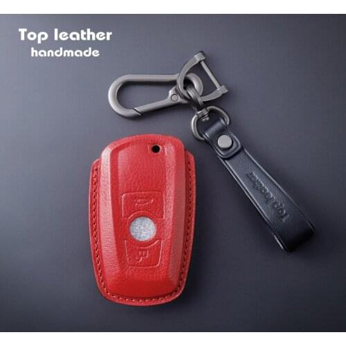 Crazy Smith Handmade Car Key Leather Cover for BMW 320LI\M3\GT5\x4 100% Genuine Leather Top Cowhide Fathers Day Gift Black Red