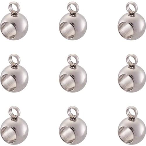 100pcs Rondelle 304 Stainless Steel Hanger Links Bail Beads fit European Chains for Jewelry Making 5x9x6mm Hole: 1mm and 4mm