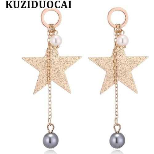 Kuziduocai New Fashion Jewelry Scrub Pearl Circle Beaded Big Star Tassel Stud Earrings For Women Gift Brincos Pendientes E-54