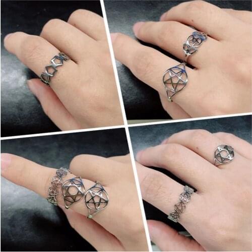 LIKGREAT Star of David Ring for Women Men Hexagram Pentagram Stainless Steel Finger Rings Fashion Amulet Wicca Jewelry Gifts