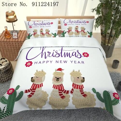 3D Lovely Alpaca Printed Duvet Cover Cartoon Comforter Bedding Set Christmas Quilt Cover Single Double Queen King Size 140*200cm