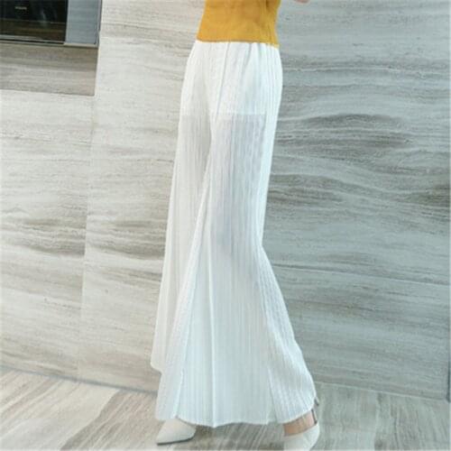 Miyake wide-leg pants womens summer high waist drape straight loose and thin 2021 new solid color large size white trousers