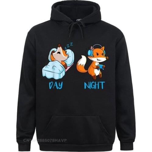 Casual Fox Gamer Sleep All Day Game All Night Pew Fox Gaming Men Harajuku Gothic Hoodie Hoodies Fashion Clothes Male Sweatshirts