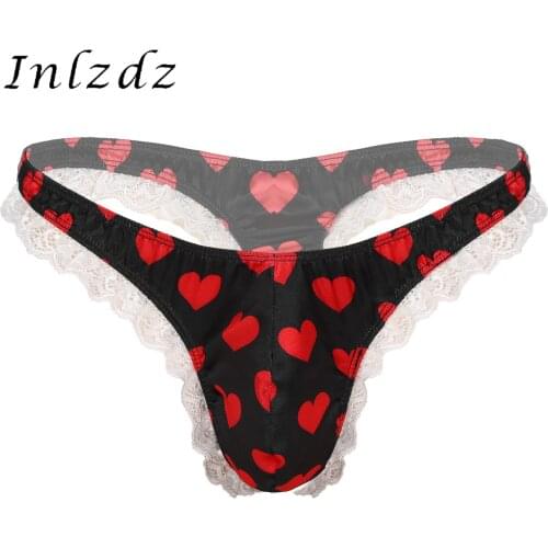 Mens Lingerie Thongs Sissy Panties Chastity G-string Thong Briefs High Cut Underwear Ruffle Polka Dots Triangle Shiny Underpants