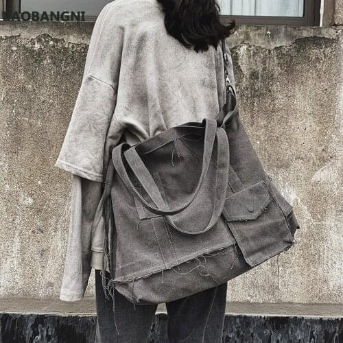 New tote bag Canvas Single Vintage Solid Hasp Shoulder Bag handbag high-capacity message bag Unisex school bag shopping bag