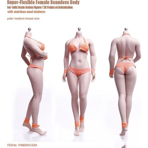 Newest Pichen 27.8CM 1/6 Super Flexible Micro Fat Pale/Suntan Skin Female Mid Bust Seamless Body S29A/S29B Model for 1:6 Head
