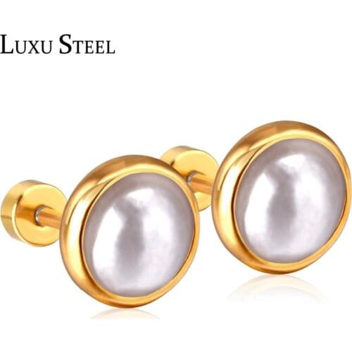 LUXUSTEEL Screw Stud Earrings For Women Gold/Silver Color Size 4mm/6mm/8mm/10mm Semicircle Imitation Pearl Earring Mujier