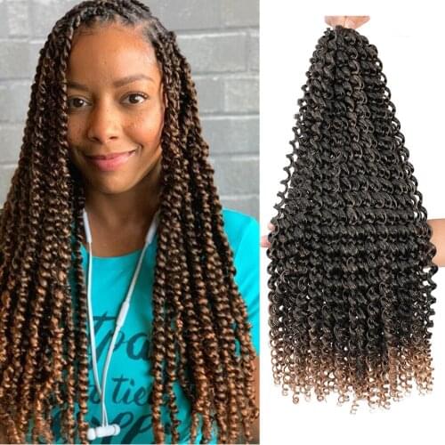 Prettyplus 18” Pre Twisted Passion Twist Crochet Hair 22Strands/Pack Spring Twist Braiding Synthetic Hair Extension Water Wave
