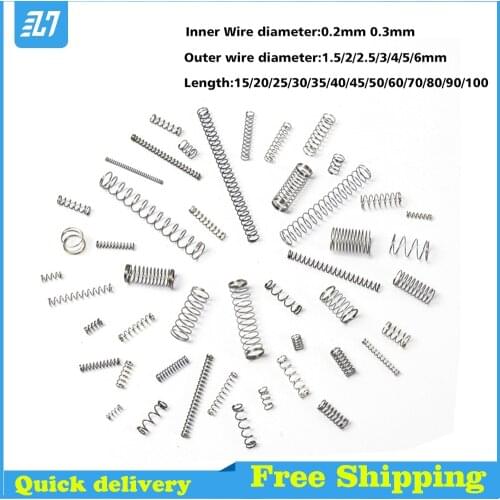 Wire Dia 0.2 0.3 Small Compression Small Compressed Return Pressure Spring 304 Stainless Steel 1.5 2 2.5 3 4 5 6mm 10pcs