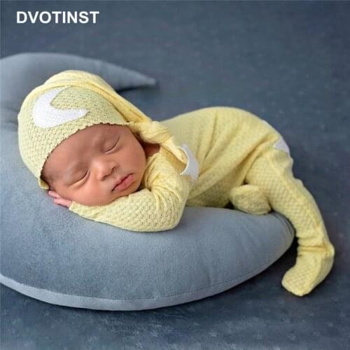 Dvotinst Newborn Photography Props Baby Outfits Soft Romper Bodysuit Hat Bonnet Fotografia Accessories Studio Shoots Photo Prop